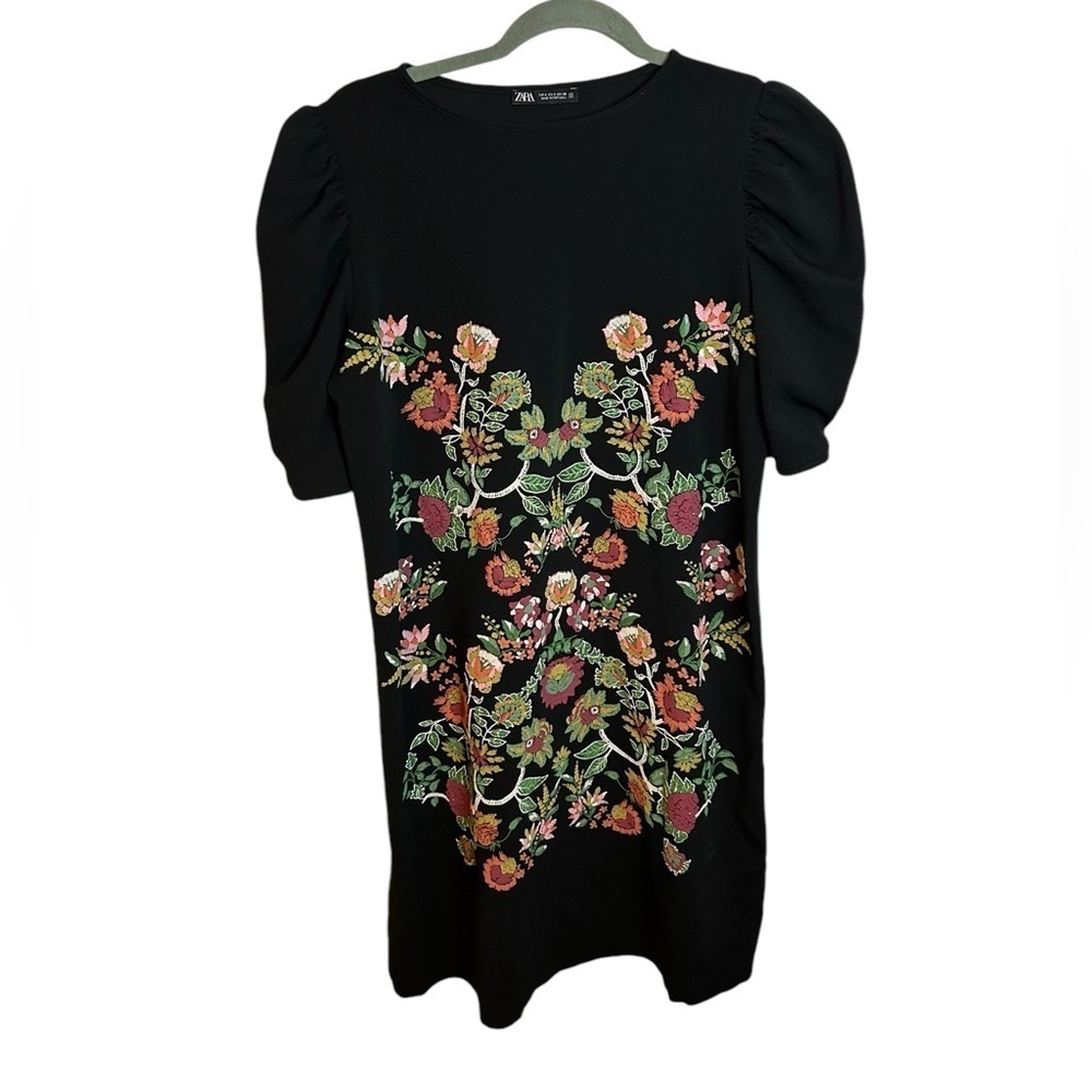 Zara Floral Printed Puff Sleeve Shift Dress